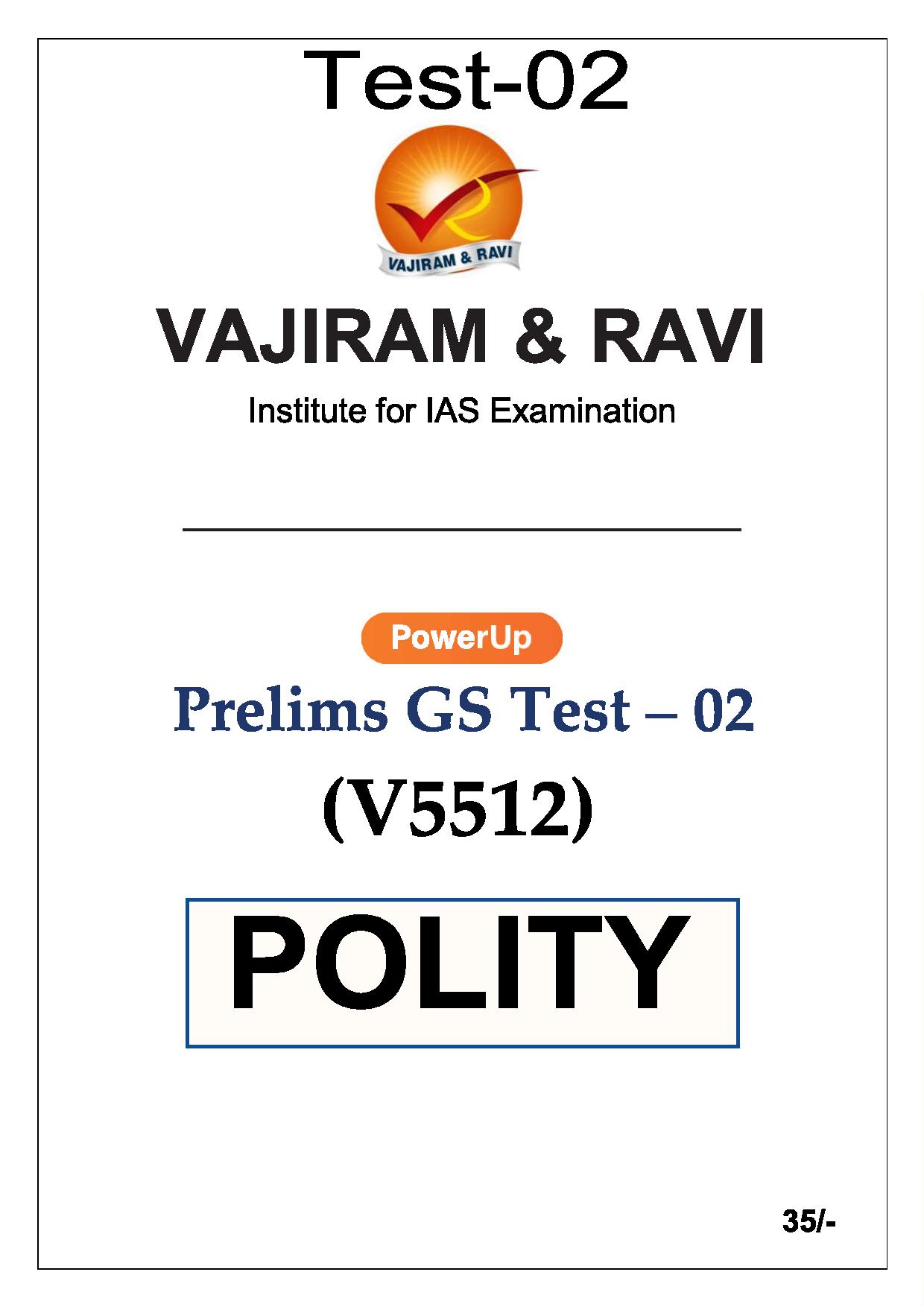 Manufacturer, Exporter, Importer, Supplier, Wholesaler, Retailer, Trader of VAJIRAM & RAVI Prelims GS TEST-02(V5512)Polity - 2024 English Medium (Black & White) in New Delhi, Delhi, India.