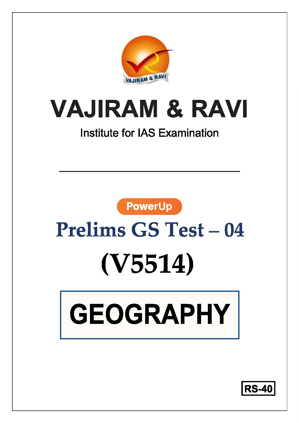 Manufacturer, Exporter, Importer, Supplier, Wholesaler, Retailer, Trader of VAJIRAM & RAVI Prelims GS TEST-04(V5514) Geography  - 2024 English Medium (Black & White) in New Delhi, Delhi, India.