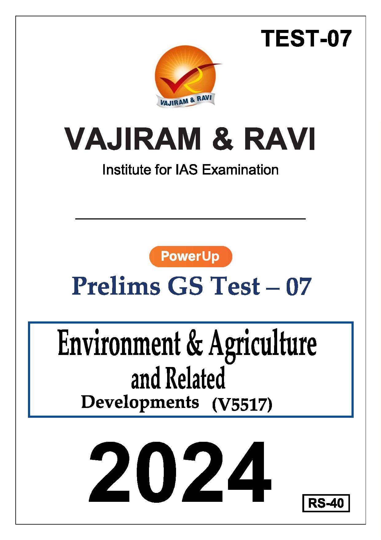 Manufacturer, Exporter, Importer, Supplier, Wholesaler, Retailer, Trader of VAJIRAM & RAVI Prelims GS TEST-07(V5517) Environment & Agriculture and Related Developments  - 2024 English Medium (Black & White) in New Delhi, Delhi, India.