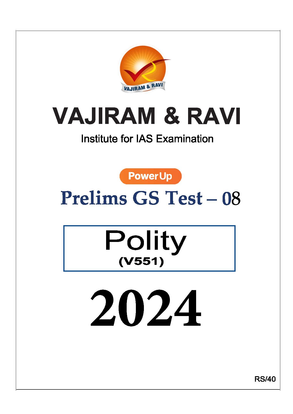 Manufacturer, Exporter, Importer, Supplier, Wholesaler, Retailer, Trader of VAJIRAM & RAVI Prelims GS TEST-08(V551) Polity  - 2024 English Medium (Black & White) in New Delhi, Delhi, India.