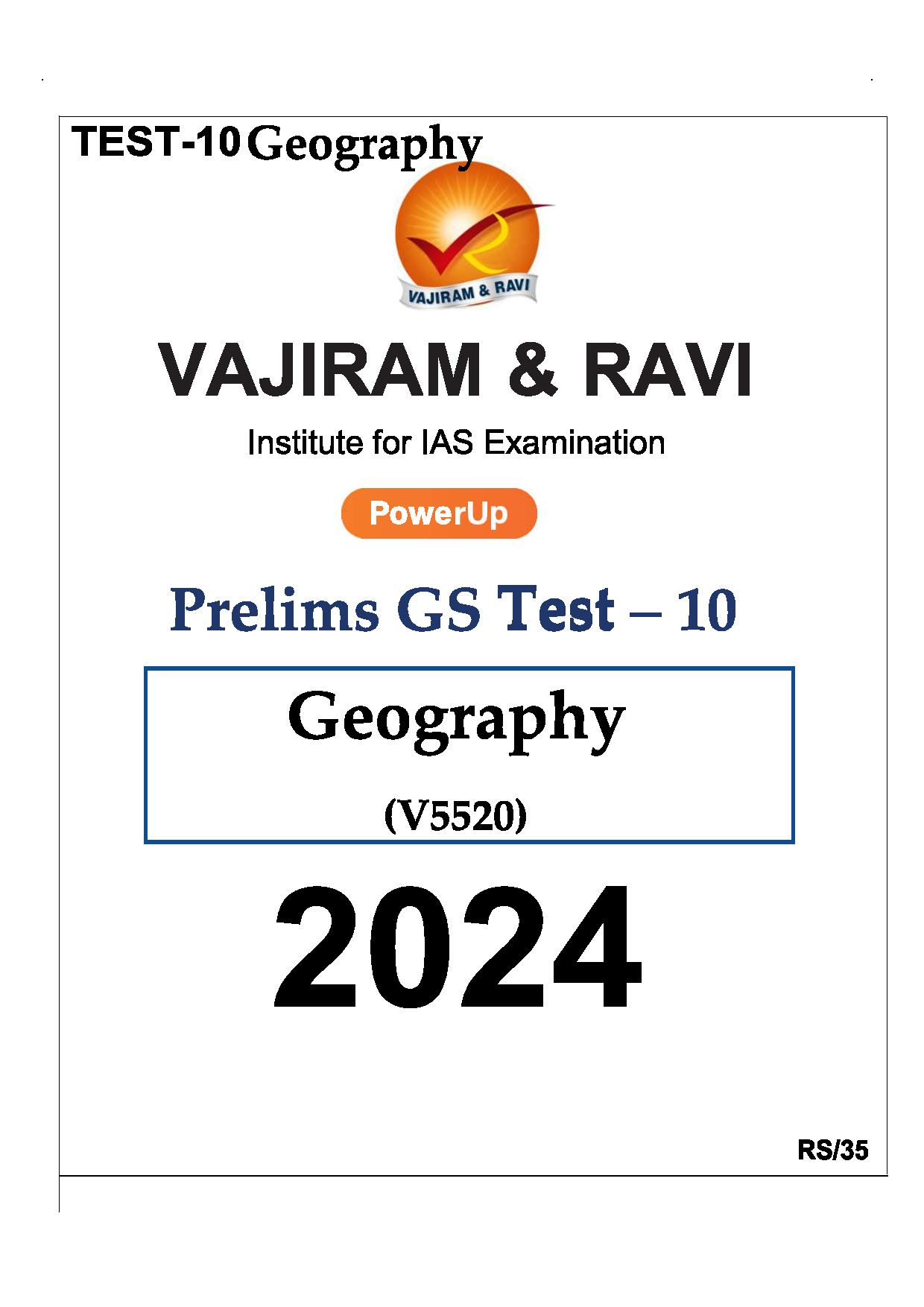 Manufacturer, Exporter, Importer, Supplier, Wholesaler, Retailer, Trader of VAJIRAM & RAVI Prelims GS TEST-10(V5520) Geography  - 2024 English Medium (Black & White) in New Delhi, Delhi, India.