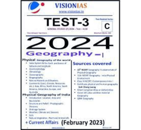 Manufacturer, Exporter, Importer, Supplier, Wholesaler, Retailer, Trader of VISIONIAS TEST-3 GENERAL STUDIES (P) 2024 - Test - 4128 Geography-I English Medium (Black & White) in New Delhi, Delhi, India.
